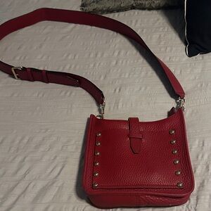 Rebecca Minkoff Cherry Red Crossbody Bag with Gold Studs